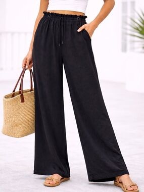 Jules & Leopold Black Wide Leg Crop Pants Size M Pull-On Elastic Waist Minimalis
